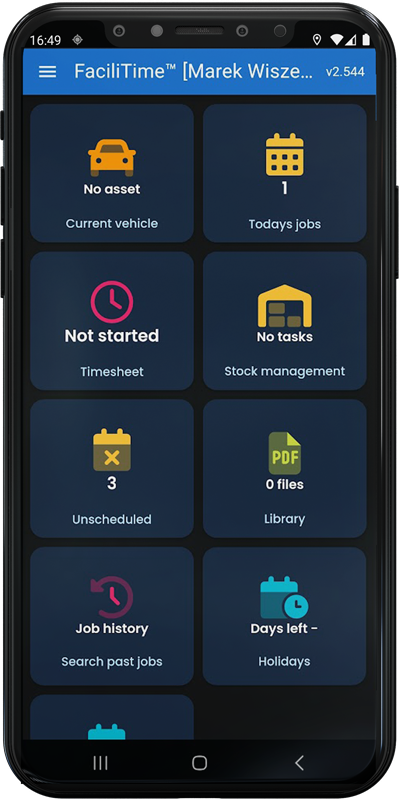 FaciliTime mobile application dashboard